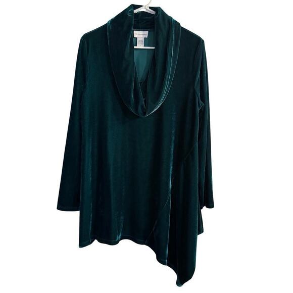 Soft Surroundings Green Velvet Cowl Neck Tunic Asymmetrical Size Medium Petite - Picture 1 of 5